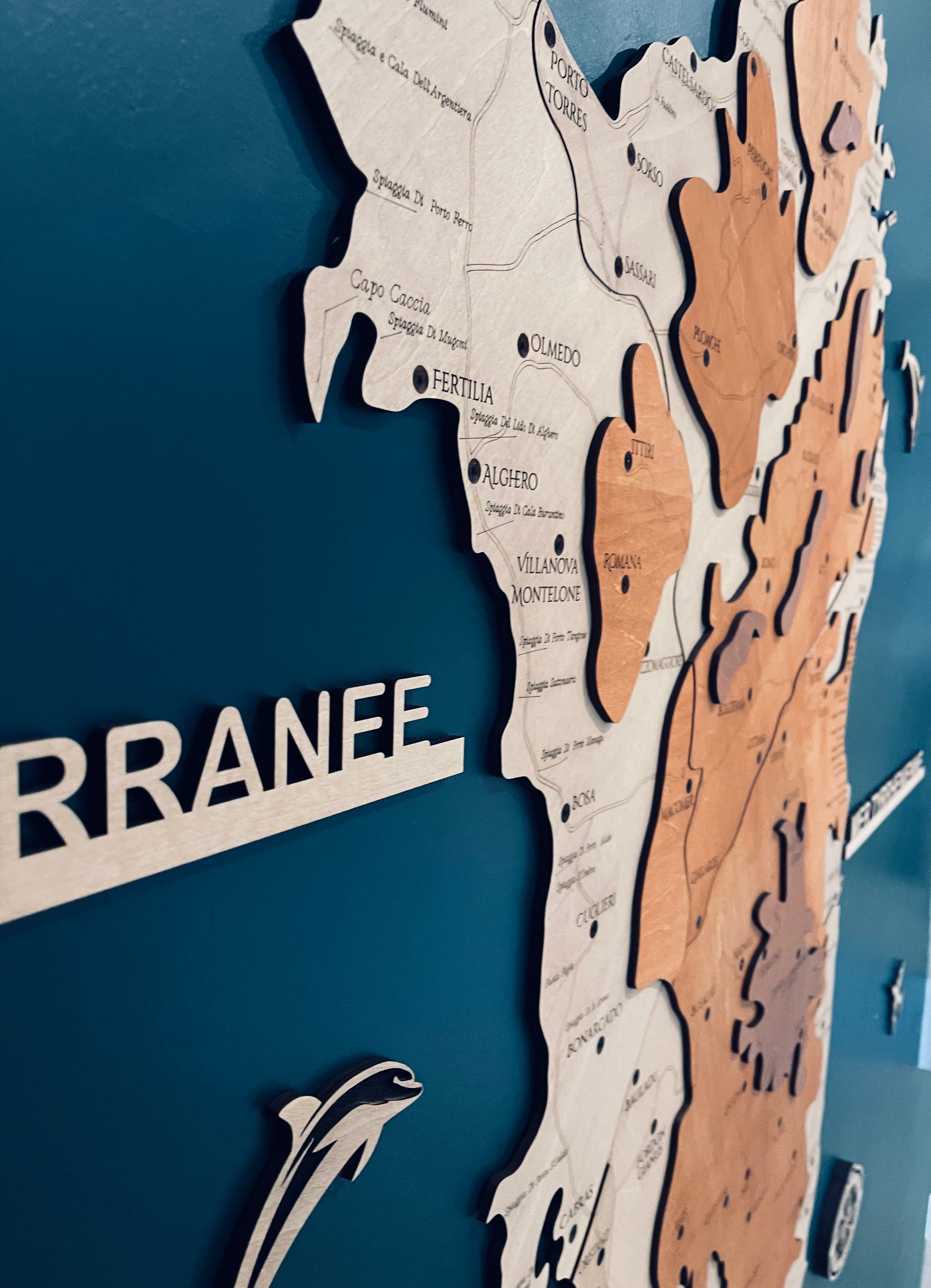 Carte Murale en Bois de la Sardaigne