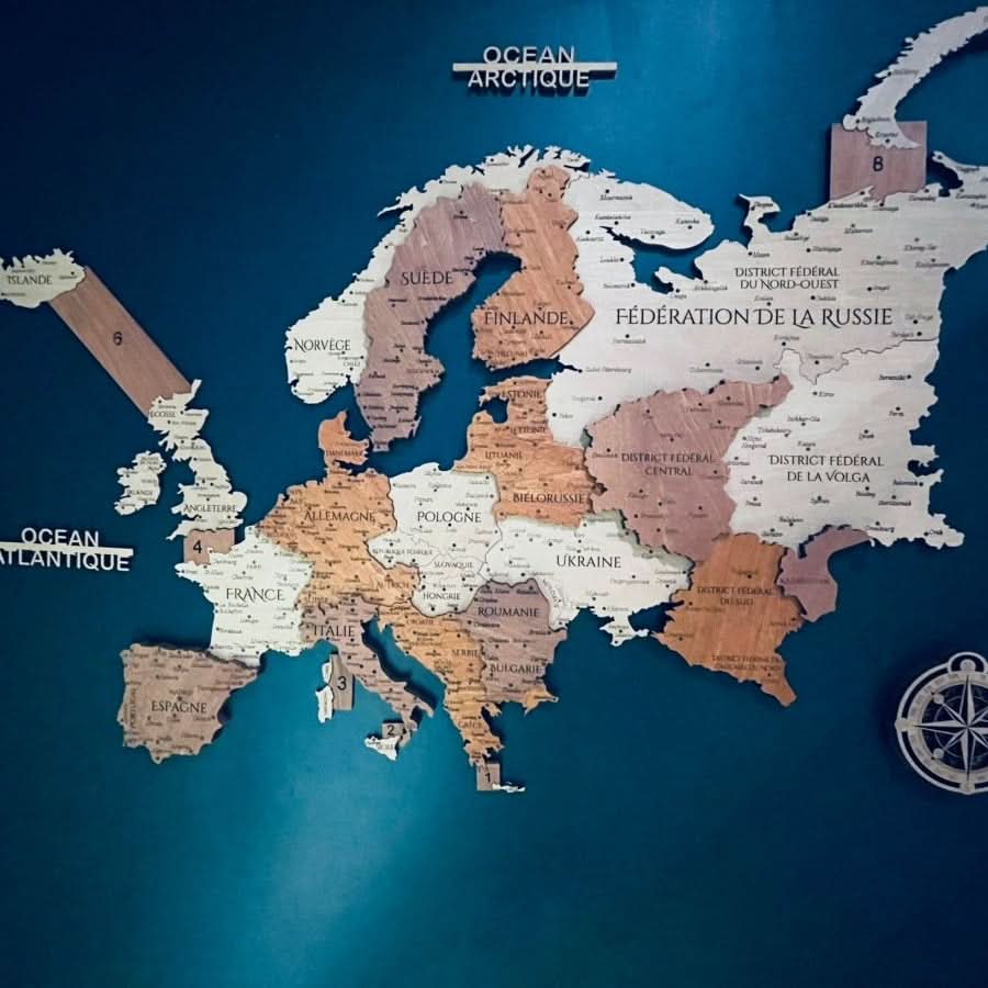 Carte Murale en Bois du Continent Européen - Wood Work