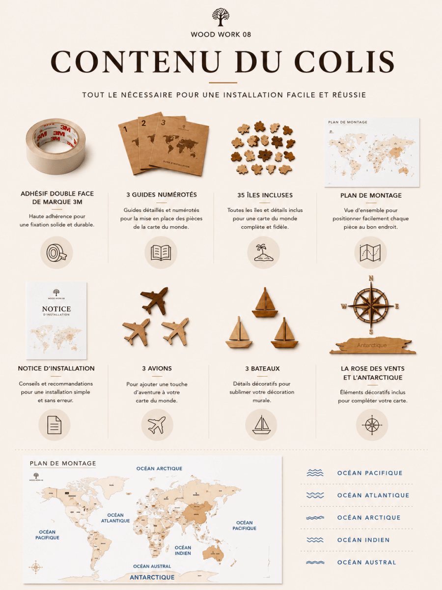 Carte du Monde Murale 3D en Bois – Fabrication Française - Wood Work