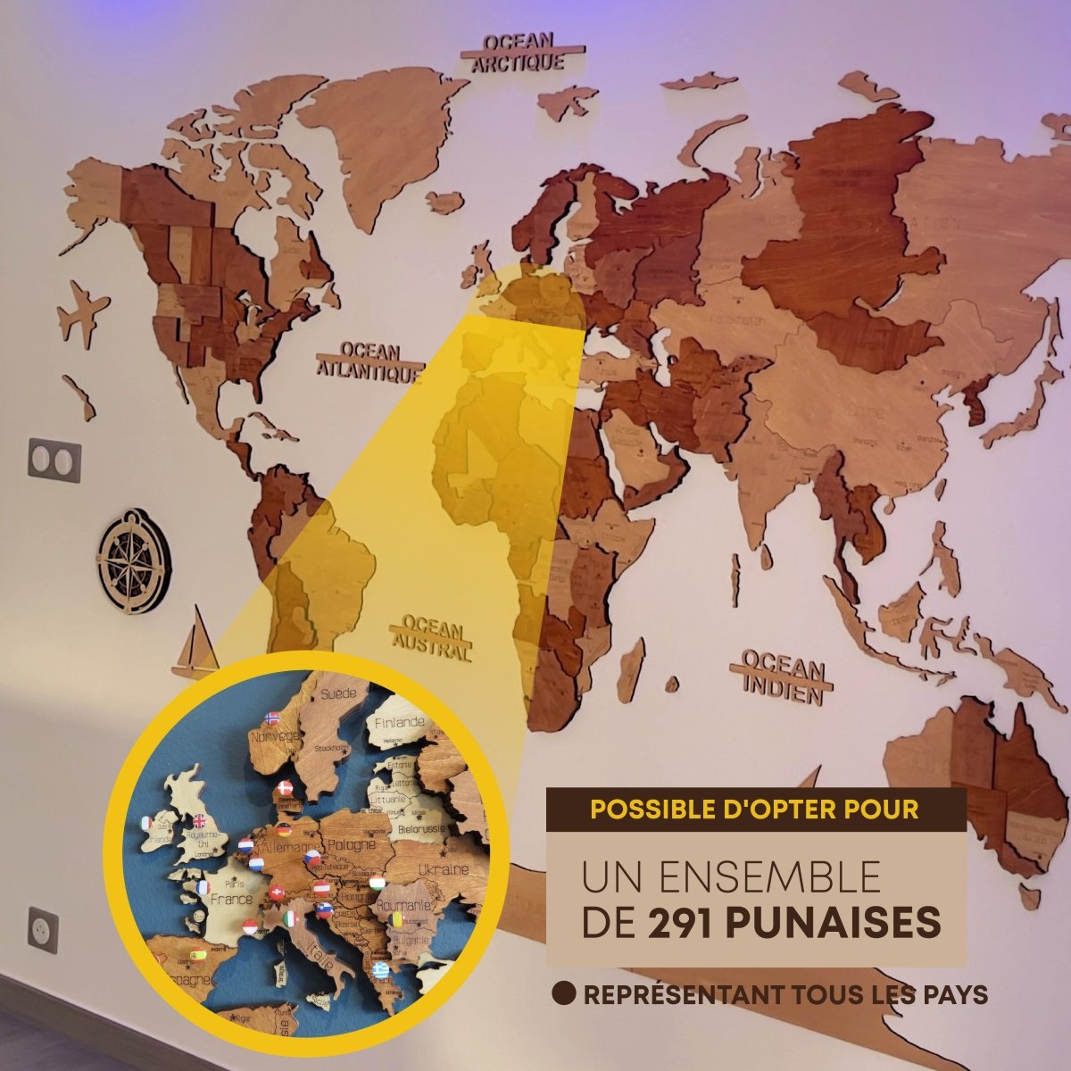 291 Punaises Drapeaux – Marquez Chaque Pays sur Votre Carte - Wood Work