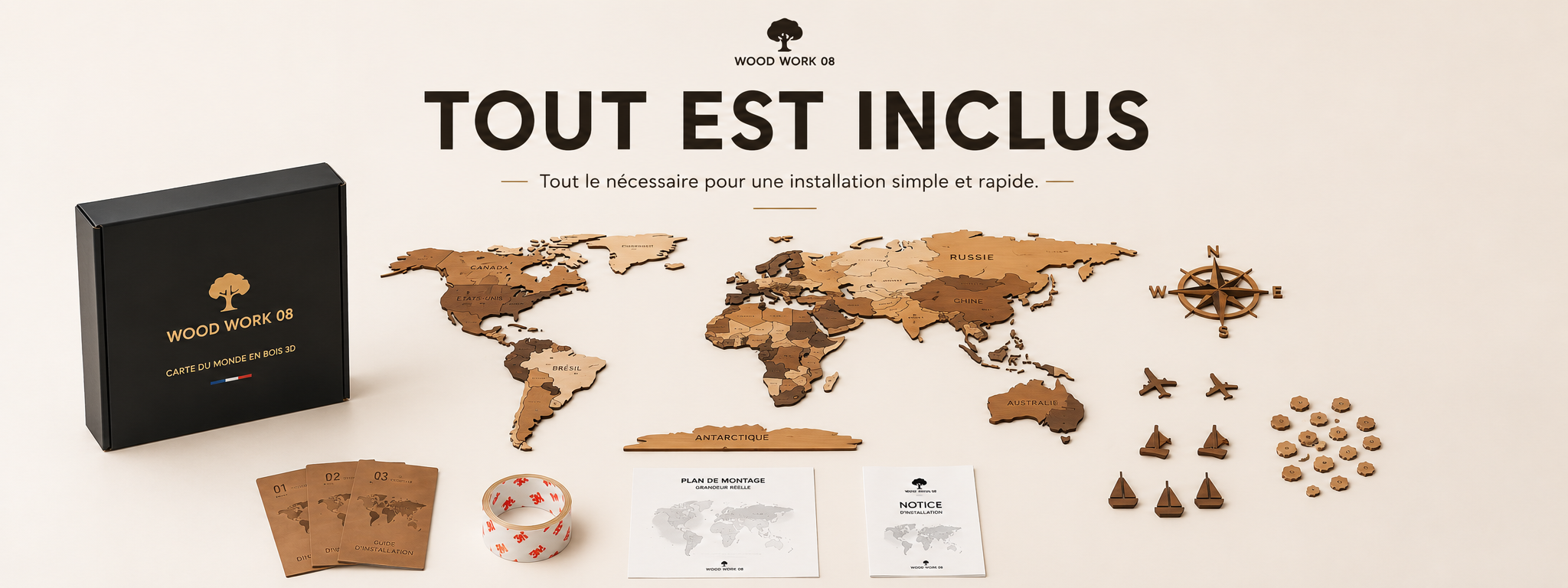 Tout est inclus avec votre carte du monde Wood Work 08