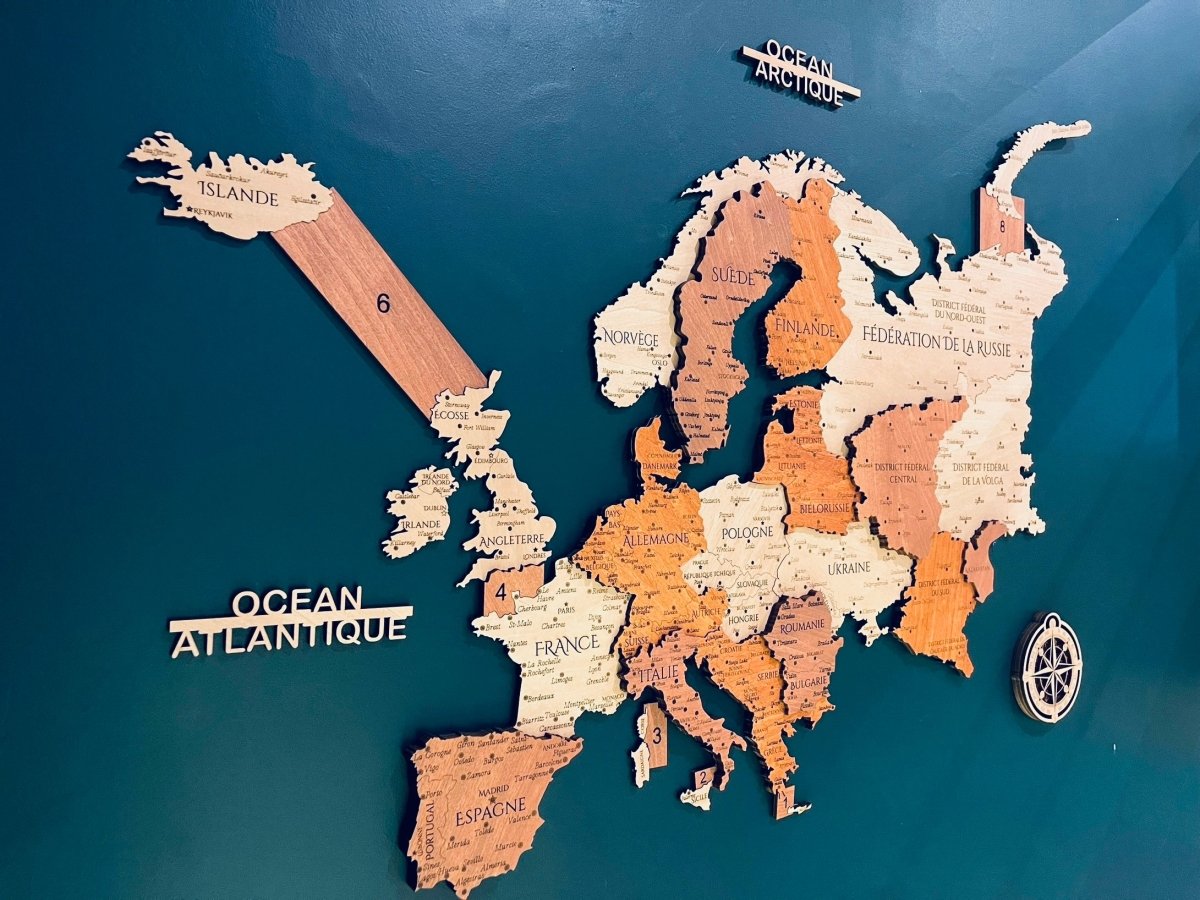 Carte Murale en Bois du Continent Européen - Wood Work