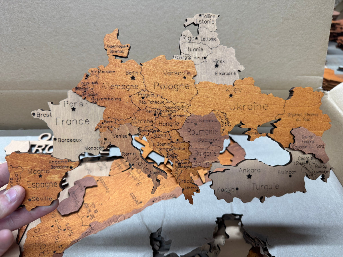 Carte du monde en bois murale