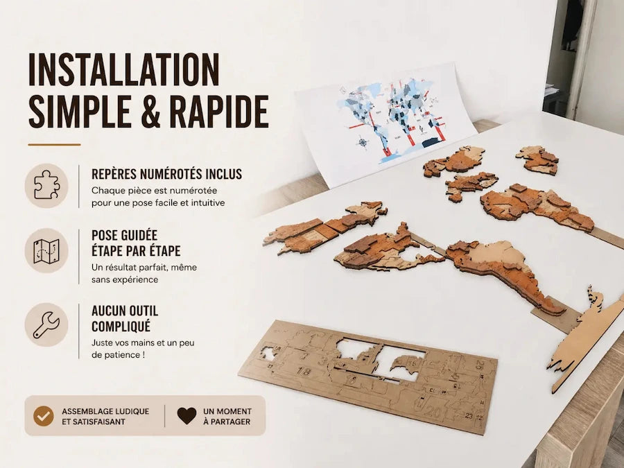 Carte du monde 3D en bois – Fabrication française