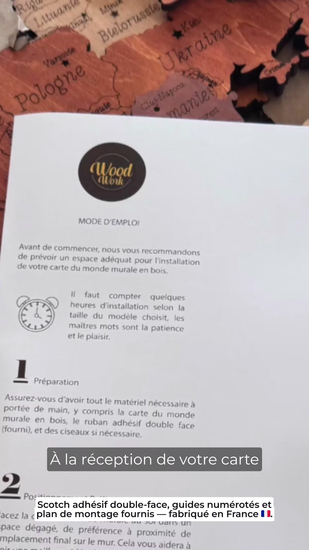 Carte du monde murale 3D en bois – gravure ultra-détaillée, fabrication française