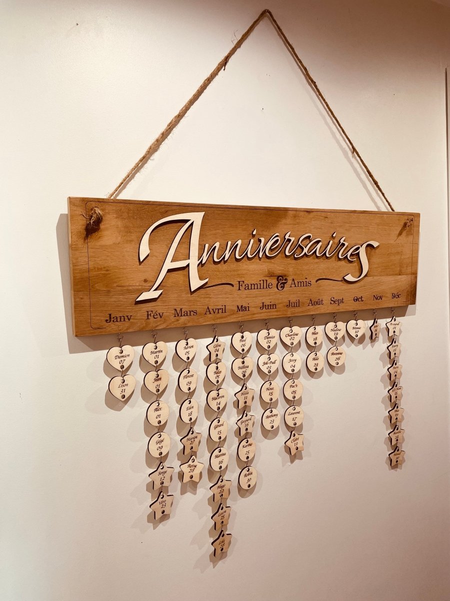 Calendrier anniversaire en chêne massif fabriqué en France - Wood Work