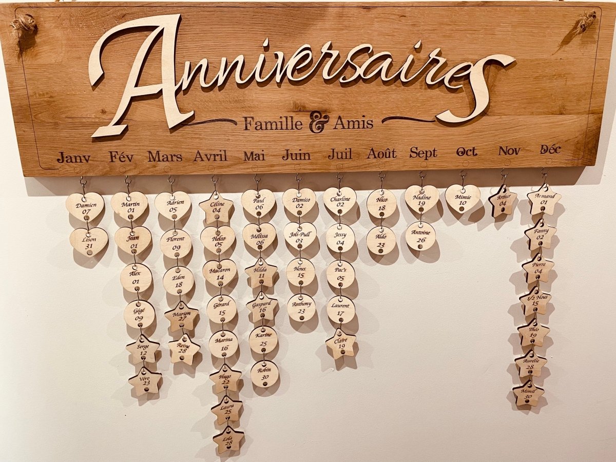 Calendrier anniversaire en chêne massif fabriqué en France - Wood Work