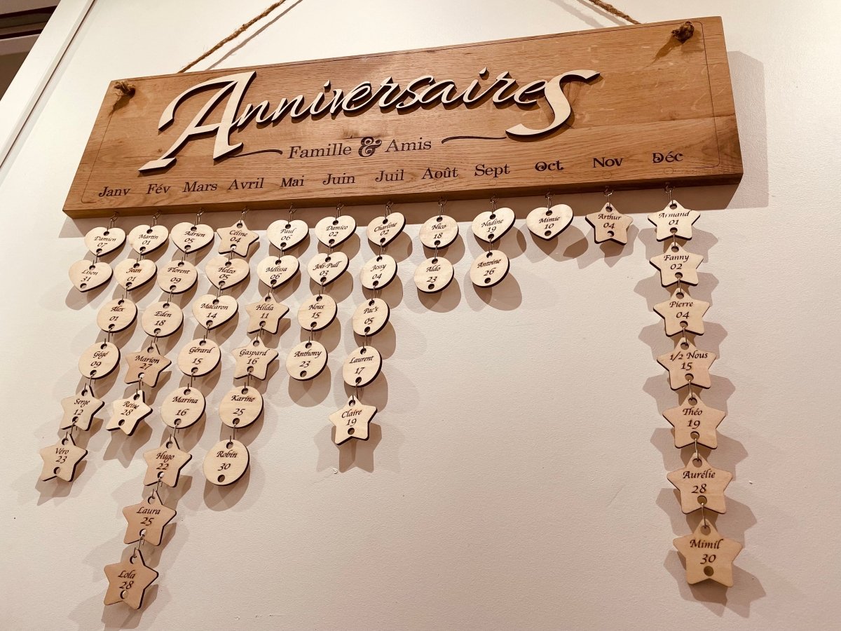 Calendrier anniversaire en chêne massif fabriqué en France - Wood Work